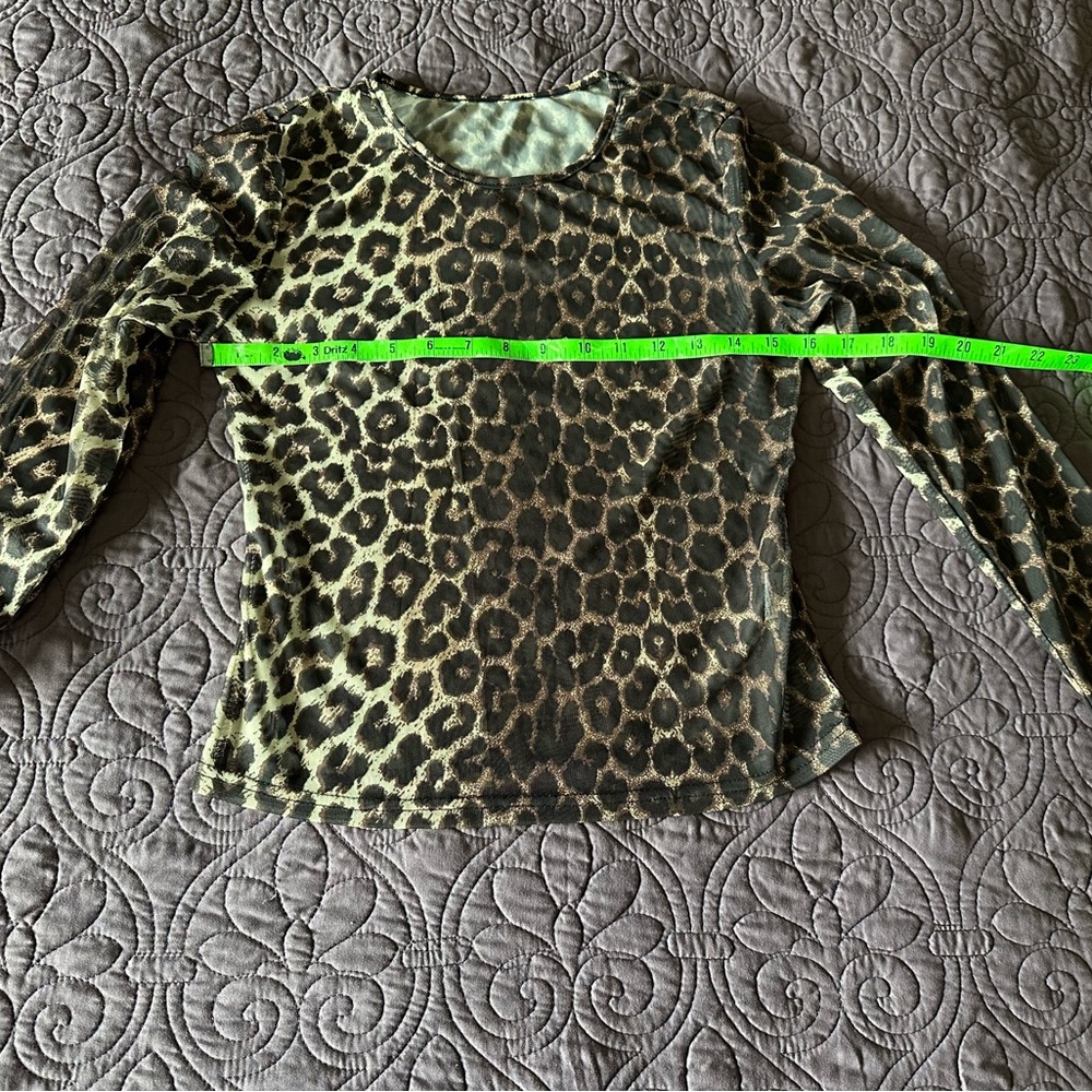 Sheer Leopard Animal Print Long Sleeve Top Medium